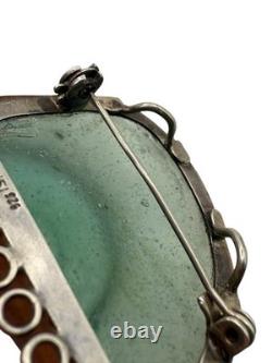 Ancient Roman Glass & Sterling Silver Modernist Brooch Pin Pendant Israel Artist