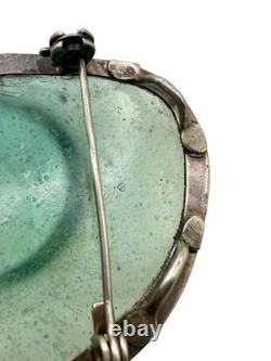 Ancient Roman Glass & Sterling Silver Modernist Brooch Pin Pendant Israel Artist