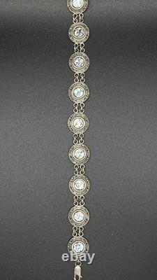 Ancient Roman Glass in Sterling Silver Bracelet with Blue Patina