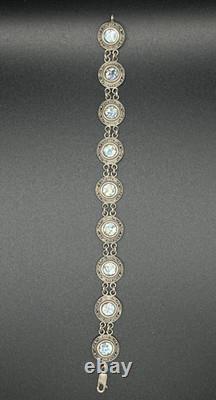 Ancient Roman Glass in Sterling Silver Bracelet with Blue Patina