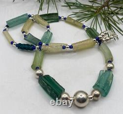 Ancient roman glass sterling silver necklace from Israel