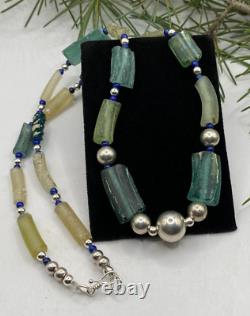 Ancient roman glass sterling silver necklace from Israel