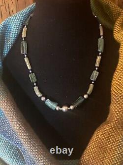 Ancient roman glass sterling silver necklace from Israel