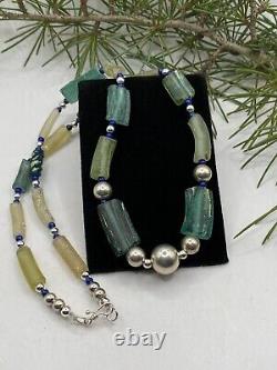 Ancient roman glass sterling silver necklace from Israel