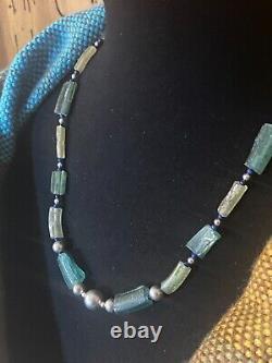 Ancient roman glass sterling silver necklace from Israel