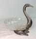 Antique 1800's Georg Roth & Co. Hanau German Sterling Silver Cut Glass Swan Bowl