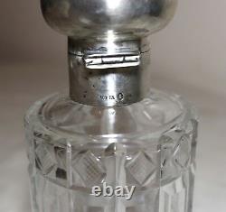 Antique 1800's sterling silver cut crystal perfume cologne barber glass bottle