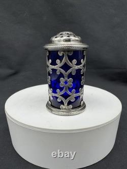 Antique 1854 Charles & George Fox Sterling Silver Cobalt Glass Pepper Shaker
