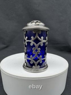 Antique 1854 Charles & George Fox Sterling Silver Cobalt Glass Pepper Shaker