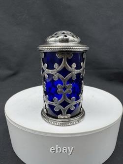 Antique 1854 Charles & George Fox Sterling Silver Cobalt Glass Pepper Shaker