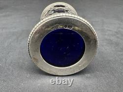 Antique 1854 Charles & George Fox Sterling Silver Cobalt Glass Pepper Shaker