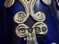 Antique 1854 Charles & George Fox Sterling Silver Cobalt Glass Pepper Shaker