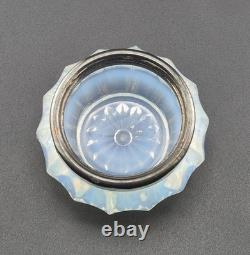 Antique 1880s French France Opaline Glass Sterling Silver Rim Salt Cellar