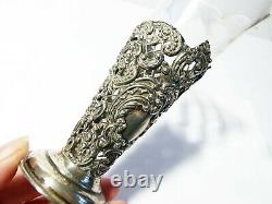 Antique 1899 Sterling Silver Repousse Glass Epergne Vase Posy Holder Victorian