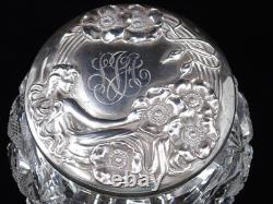 Antique 1903 Art Nouveau Sterling Silver & Cut Glass Vanity Jar Unger Brothers Antique 1903 Art Nouveau Sterling Silver & Cut Glass Vanity Jar Unger Brothers