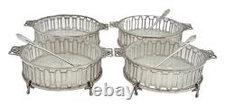 Antique 1911 Hardy Bros Sterling Silver Relish Dishes with Opaque Glass Boxed