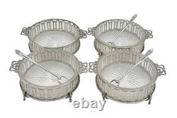 Antique 1911 Hardy Bros Sterling Silver Relish Dishes with Opaque Glass Boxed