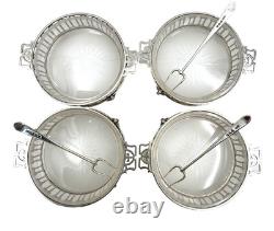 Antique 1911 Hardy Bros Sterling Silver Relish Dishes with Opaque Glass Boxed