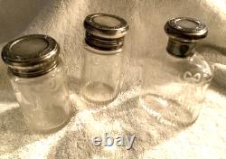 Antique 1913 British Sterling Silver & Cut Glass 3pc Vanity Bottle Set Trio ds17