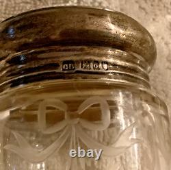 Antique 1913 British Sterling Silver & Cut Glass 3pc Vanity Bottle Set Trio ds17