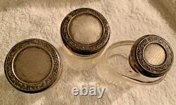 Antique 1913 British Sterling Silver & Cut Glass 3pc Vanity Bottle Set Trio ds17