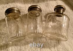 Antique 1913 British Sterling Silver & Cut Glass 3pc Vanity Bottle Set Trio ds17