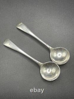 Antique 1913 Sterling Silver Salt Cellars with Cobalt Glass Liners & EPNS Spoons