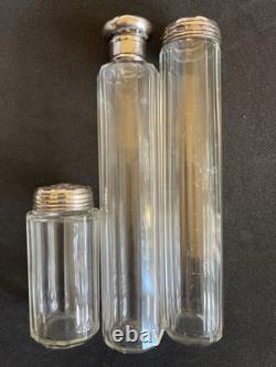 Antique 1919 Sterling Silver & Cut Glass Vanity Bottle Set London Hallmark