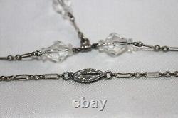 Antique 1920's Art Deco Sterling Silver Faceted Crystal / Glass Station Necklace