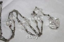 Antique 1920's Art Deco Sterling Silver Faceted Crystal / Glass Station Necklace