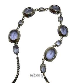 Antique 1920's Art Deco Sterling Silver Rivière Lavender Paste Glass Necklace
