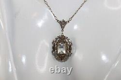 Antique 1920's German Art Deco Sterling Silver Faceted Crystal / Glass Necklace