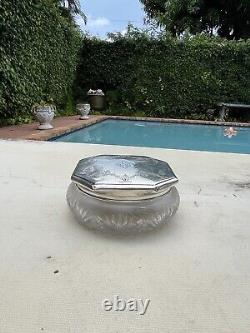 Antique 1920's Sterling Silver F&B Art Deco Cut Crystal Glass Dresser Jar