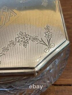 Antique 1920's Sterling Silver F&B Art Deco Cut Crystal Glass Dresser Jar