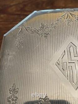 Antique 1920's Sterling Silver F&B Art Deco Cut Crystal Glass Dresser Jar
