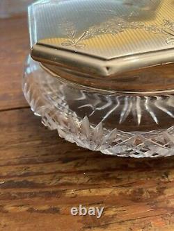 Antique 1920's Sterling Silver F&B Art Deco Cut Crystal Glass Dresser Jar