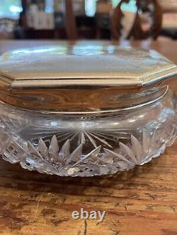 Antique 1920's Sterling Silver F&B Art Deco Cut Crystal Glass Dresser Jar