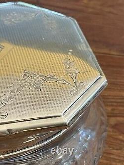 Antique 1920's Sterling Silver F&B Art Deco Cut Crystal Glass Dresser Jar