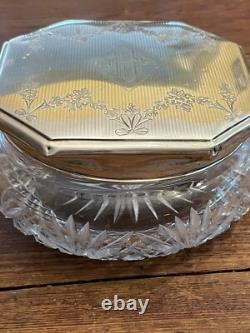 Antique 1920's Sterling Silver F&B Art Deco Cut Crystal Glass Dresser Jar