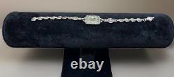 Antique 1920s Camphor Glass Sterling Bracelet, Art Deco/Edwardian Filigree 6.5