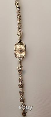 Antique 1920s Camphor Glass Sterling Bracelet, Art Deco/Edwardian Filigree 6.5