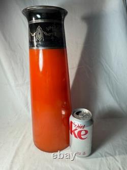 Antique 1925 Orange Art Deco Bohemian Glass Sterling Silver Vase -free Ship