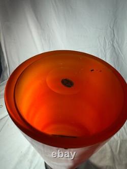 Antique 1925 Orange Art Deco Bohemian Glass Sterling Silver Vase -free Ship