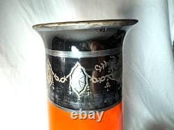 Antique 1925 Orange Art Deco Bohemian Glass Sterling Silver Vase -free Ship