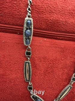 Antique 1930's Sterling Silver Art Deco Necklace Blue Glass Cabs. 28G Test Pos