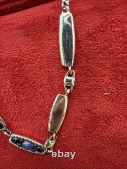 Antique 1930's Sterling Silver Art Deco Necklace Blue Glass Cabs. 28G Test Pos