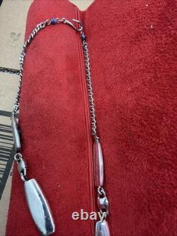 Antique 1930's Sterling Silver Art Deco Necklace Blue Glass Cabs. 28G Test Pos