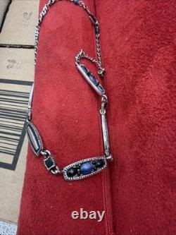 Antique 1930's Sterling Silver Art Deco Necklace Blue Glass Cabs. 28G Test Pos