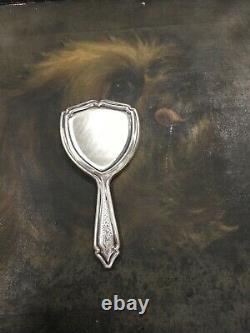 Antique 800 Silver Pocket Purse Mirror Beveled Edge Glass Floral Finely Detail