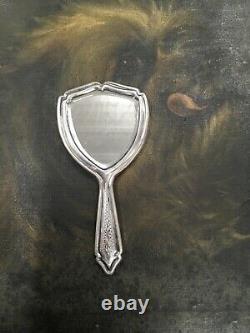 Antique 800 Silver Pocket Purse Mirror Beveled Edge Glass Floral Finely Detail